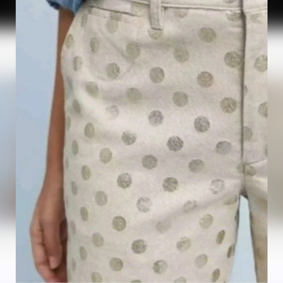 EUC ANTHROPOLOGIE LINEN BLEND BERMUDA SHORTS TAN & GOLD POLKA DOT MID RISE SZ 27 - Picture 6 of 13